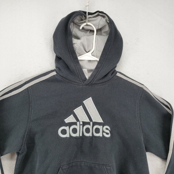 ADIDAS Top Kid's Long Sleeve Hooded Pullover High Neck Sweatshirt Black Med. - Picture 6 of 12